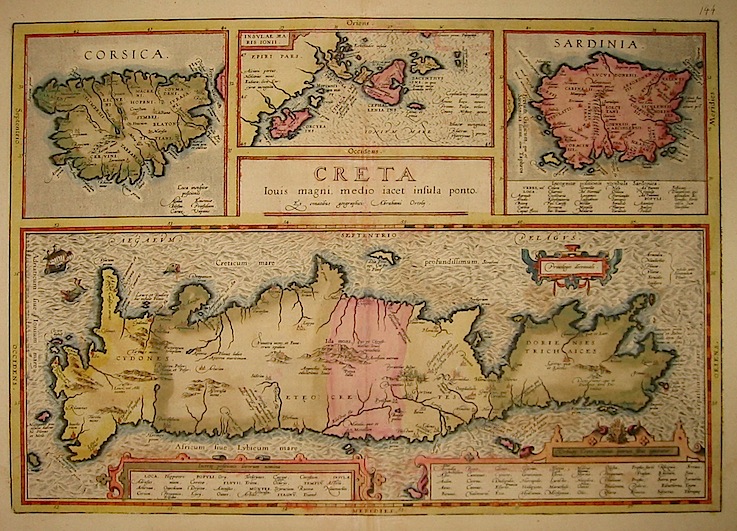 Ortelius Abraham (1528-1598) Creta Iovis magni, medio iacet insula ponto. Corsica. Insulae Maris Ionii. Sardinia 1603 Anversa, Jean Baptiste Vrients